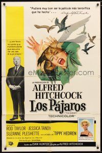 1w113 BIRDS Spanish/U.S. 1sh '63 Alfred Hitchcock, Tippi Hedren, classic art of attacking avians!