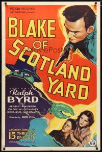 1w127 BLAKE OF SCOTLAND YARD 1sh '37 Ralph Byrd, cool detective serial artwork!