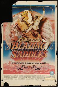 1w129 BLAZING SADDLES 1sh '74 classic Mel Brooks western, art of Cleavon Little by John Alvin!