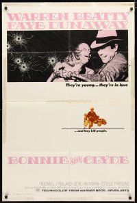 1w148 BONNIE & CLYDE 1sh '67 notorious crime duo Warren Beatty & Faye Dunaway young & in love!