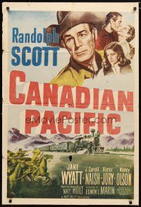 1w180 CANADIAN PACIFIC 1sh 1954 cowboy Randolph Scott, Jane Wyatt, Victor Jory