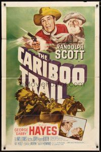 1w189 CARIBOO TRAIL 1sh R54 Randolph Scott & Gabby Hayes vs Native American Indians!