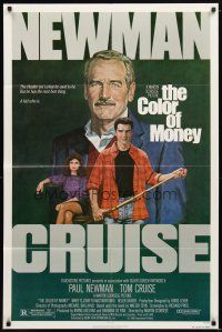 1w226 COLOR OF MONEY 1sh '86 Robert Tanenbaum artwork of Paul Newman & Tom Cruise playing pool!