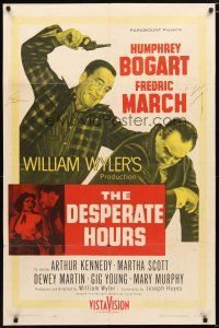 1w271 DESPERATE HOURS 1sh '55 Humphrey Bogart attacks Fredric March from behind, William Wyler
