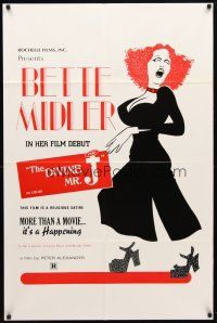 1w282 DIVINE MR. J 1sh '74 cool art of Bette Midler in her film debut, John Bassberger!
