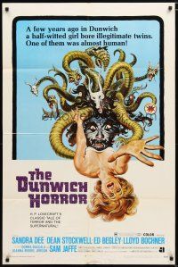 1w300 DUNWICH HORROR 1sh '70 AIP, wild horror art of multi-headed monster attacking woman!