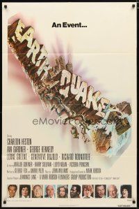 1w303 EARTHQUAKE int'l 1sh '74 Charlton Heston, Ava Gardner, cool Joseph Smith disaster title art!