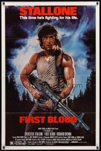 1w337 FIRST BLOOD 1sh '82 artwork of Sylvester Stallone as John Rambo by Drew Struzan!