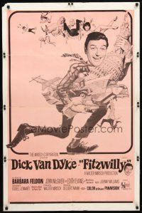 1w339 FITZWILLY int'l 1sh '68 great comic art of Dick Van Dyke & sexy Barbara Feldon!