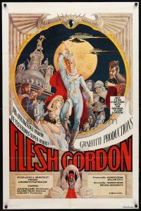 1w342 FLESH GORDON 1sh '74 sexy sci-fi spoof, wacky erotic super hero art by George Barr!