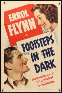 1w349 FOOTSTEPS IN THE DARK 1sh '41 Errol Flynn, Brenda Marshall, Ralph Bellamy, Alan Hale!