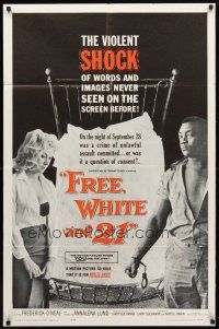 1w359 FREE, WHITE & 21 1sh '63 interracial romance, Shock after Shock, bold beyond belief!