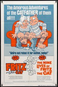 1w362 FRITZ THE CAT/NINE LIVES OF FRITZ THE CAT 1sh '75 the amorous adventures of the CATFATHER!