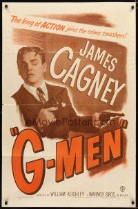 1w388 G-MEN 1sh R49 cool artwork of James Cagney, plus Ann Dvorak & Margaret Lindsay!