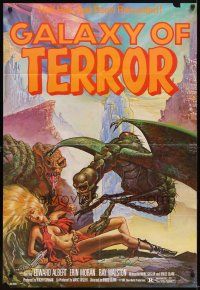 1w369 GALAXY OF TERROR 1sh '81 great sexy Charo fantasy artwork of monsters attacking girl!