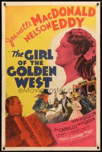 1w385 GIRL OF THE GOLDEN WEST style D 1sh '38 Jeanette MacDonald & Nelson Eddy in cowboy hats!