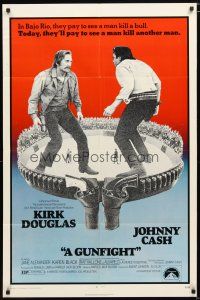 1w402 GUNFIGHT 1sh '71 people pay to see Kirk Douglas and Johnny Cash try to kill each other!