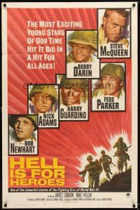 1w424 HELL IS FOR HEROES 1sh '62 Steve McQueen, Bob Newhart, Fess Parker, Bobby Darin