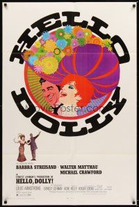 1w426 HELLO DOLLY roadshow 1sh '69 art of Barbra Streisand & Walter Matthau by Richard Amsel!