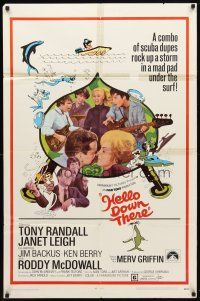 1w427 HELLO DOWN THERE 1sh '69 Tony Randall & Janet Leigh in wacky ocean sci-fi rock & roll comedy!