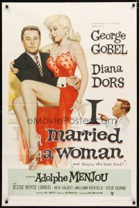 1w463 I MARRIED A WOMAN 1sh '58 artwork of sexiest Diana Dors sitting in George Gobel's lap!