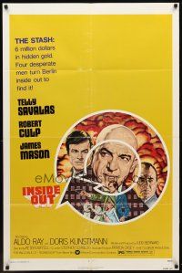 1w472 INSIDE OUT 1sh '75 cool art of Telly Savalas, James Mason & Robert Culp in Nazi Germany!