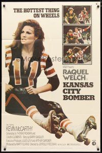 1w492 KANSAS CITY BOMBER 1sh '72 sexy roller derby girl Raquel Welch, the hottest thing on wheels!