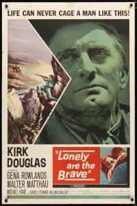 1w525 LONELY ARE THE BRAVE 1sh '62 Kirk Douglas classic, different art of him shooting helicopter!