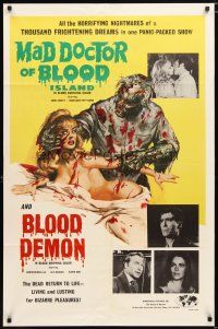 1w537 MAD DOCTOR OF BLOOD ISLAND/BLOOD DEMON 1sh '71 great art of zombie attacking naked girl!