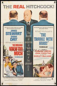 1w552 MAN WHO KNEW TOO MUCH/TROUBLE WITH HARRY 1sh '63 Alfred Hitchcock double-bill!