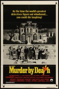 1w584 MURDER BY DEATH 1sh '76 great Charles Addams artwork of cast by dead body & spooky house!