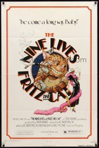1w600 NINE LIVES OF FRITZ THE CAT 1sh '74 Robert Crumb, great art of smoking cartoon feline!