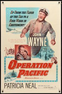 1w622 OPERATION PACIFIC 1sh '51 great artwork of Navy sailor John Wayne & Patricia Neal!