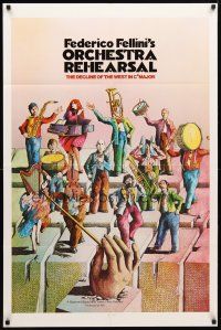 1w623 ORCHESTRA REHEARSAL 1sh '79 Federico Fellini's Prova d'orchestra, cool Bonhomme art!