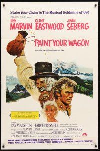 1w629 PAINT YOUR WAGON 1sh '69 art of Clint Eastwood, Lee Marvin & pretty Jean Seberg!
