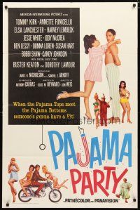 1w631 PAJAMA PARTY 1sh '64 Annette Funicello in sexy lingerie, Tommy Kirk, Buster Keaton shown!