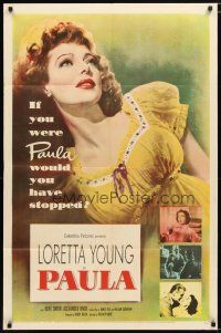 1w637 PAULA 1sh '52 really pretty Loretta Young had only gone half-way to love before!