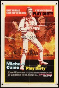 1w647 PLAY DIRTY int'l 1sh '69 cool art of WWII soldier Michael Caine with machine gun!