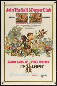 1w696 SALT & PEPPER 1sh '68 great artwork of Sammy Davis & Peter Lawford by Jack Davis!
