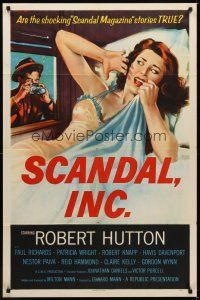 1w701 SCANDAL INC. 1sh '56 Robert Hutton, art of paparazzi photographing sexy woman in bed!