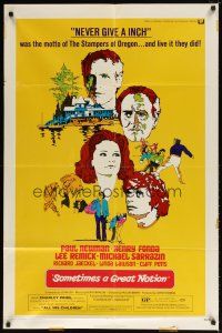 1w746 SOMETIMES A GREAT NOTION 1sh '71 art of Paul Newman, Henry Fonda, Lee Remick & Sarrazin!