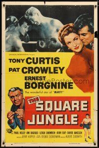 1w762 SQUARE JUNGLE 1sh '56 great artwork of boxing Tony Curtis fighting in the ring!