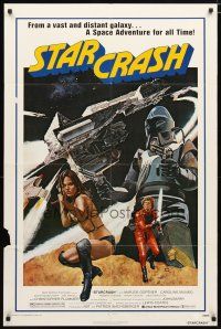 1w771 STARCRASH 1sh '79 great John Solie sci-fi art of sexy near-naked Caroline Munro!