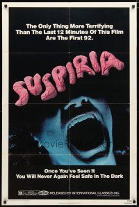 1w816 SUSPIRIA 1sh '77 classic Dario Argento horror, cool close up screaming mouth image!