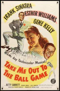1w834 TAKE ME OUT TO THE BALL GAME 1sh '49 Frank Sinatra, Esther Williams, Gene Kelly, baseball!