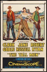 1w840 TALL MEN 1sh '55 art of Clark Gable, sexy Jane Russell showing leg & Robert Ryan!