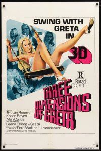 1w872 THREE DIMENSIONS OF GRETA 1sh '73 sexy 3D artwork of barely-dressed Leena Skoog!