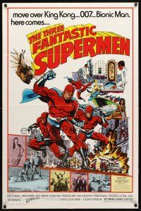 1w874 THREE FANTASTIC SUPERMEN 1sh '77 I Fantastici tre supermen, awesome comic book art by Pollard