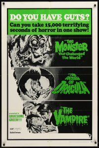 1w906 DO YOU HAVE GUTS 1sh '71 monster & vampire triple-bill, 15,000 terrifying seconds of horror!