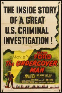 1w918 UNDERCOVER MAN 1sh R55 lawman's badge shines a light on Glenn Ford posing as gangster!
